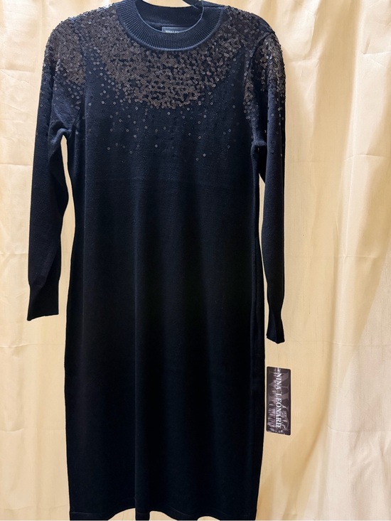 Nina Leonard Dresses & Skirts - Nina Leonard Black Long Sleeve Sequin Yoke Knit Dress